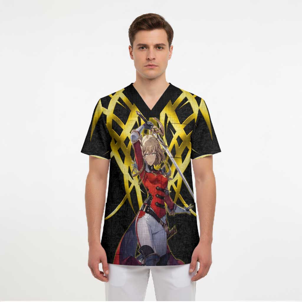 Cha Hae In Solo Leveling Scrub Top Golden Bladecore Anime Style
