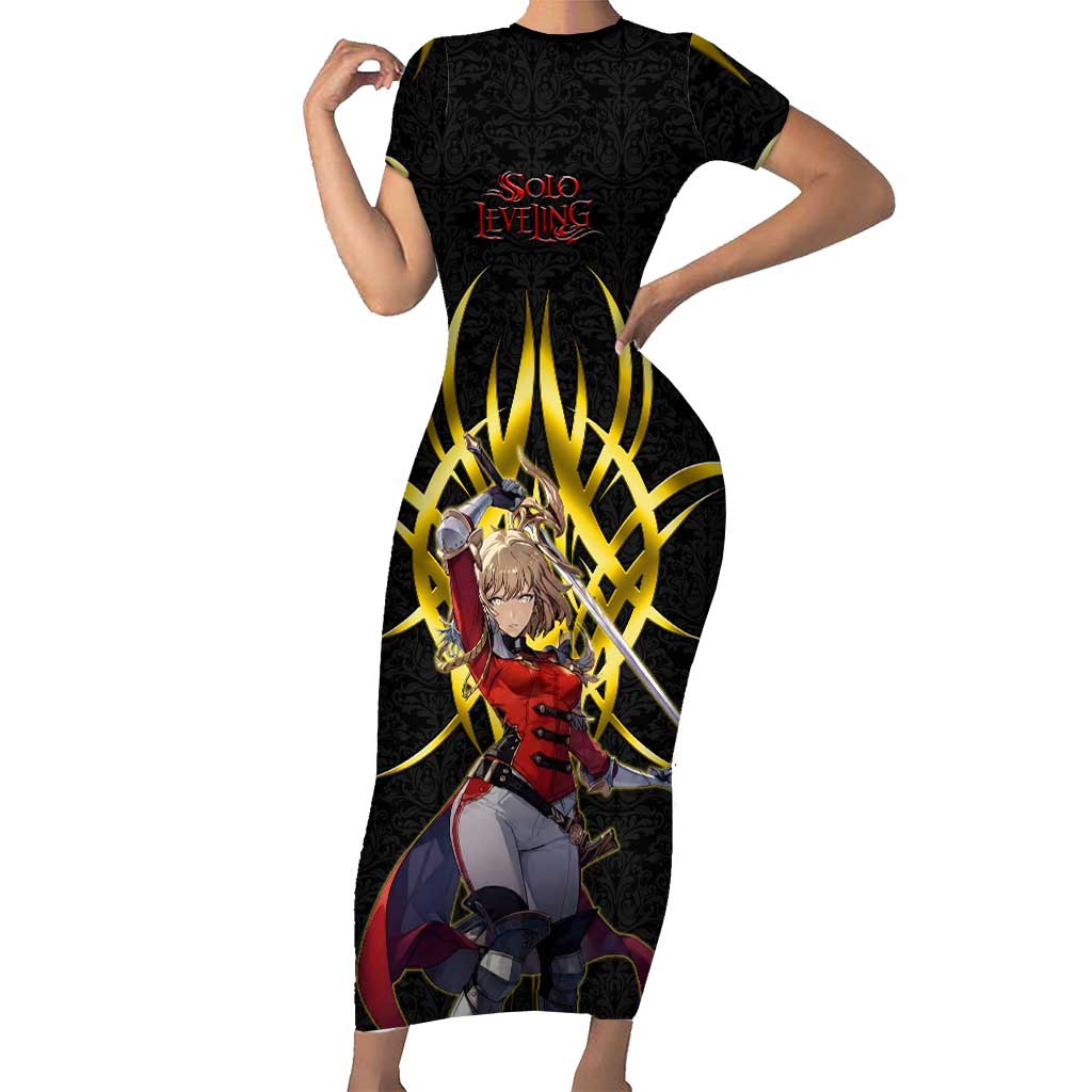 Cha Hae In Solo Leveling Short Sleeve Bodycon Dress Golden Bladecore Anime Style