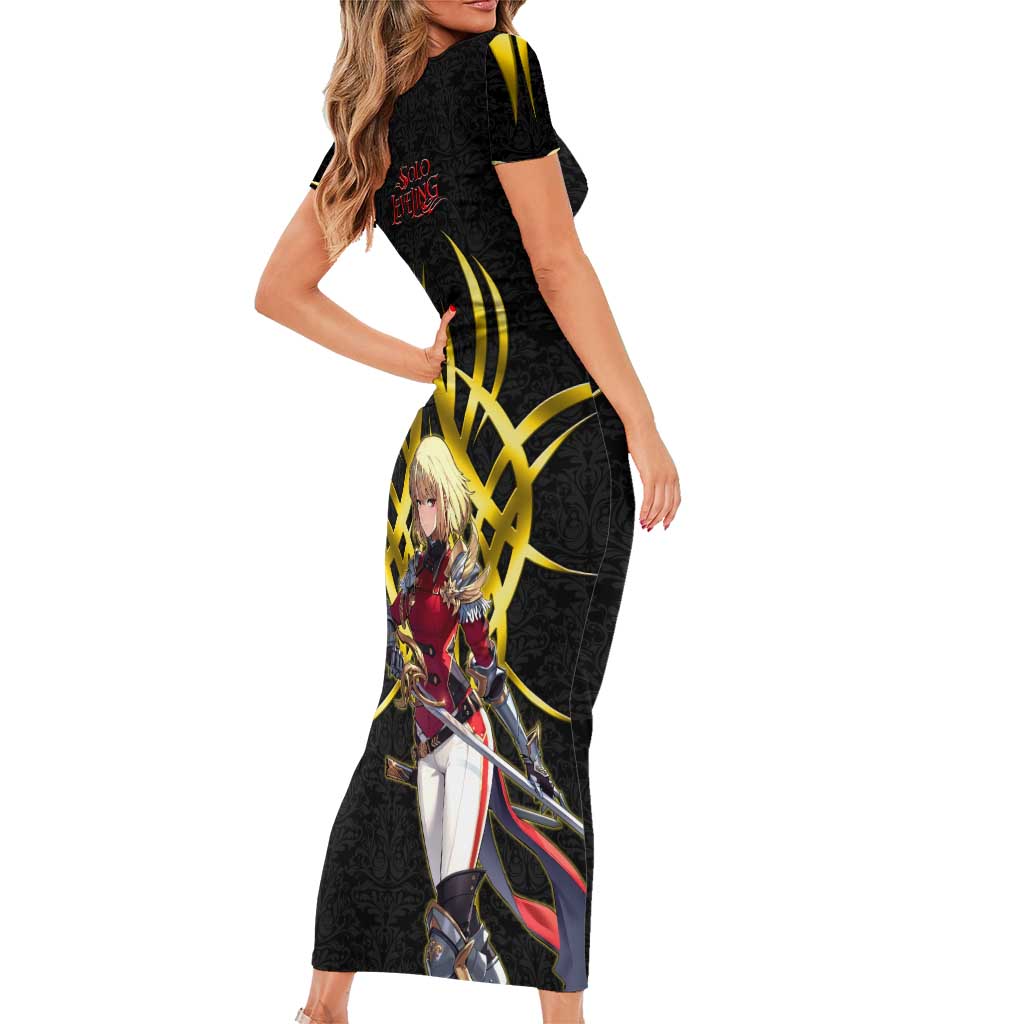 Cha Hae In Solo Leveling Short Sleeve Bodycon Dress Golden Bladecore Anime Style