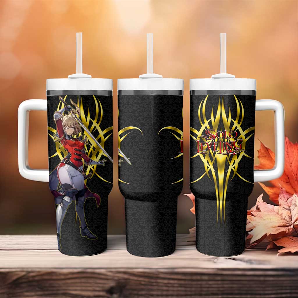 Cha Hae In Solo Leveling Tumbler With Handle Golden Bladecore Anime Style