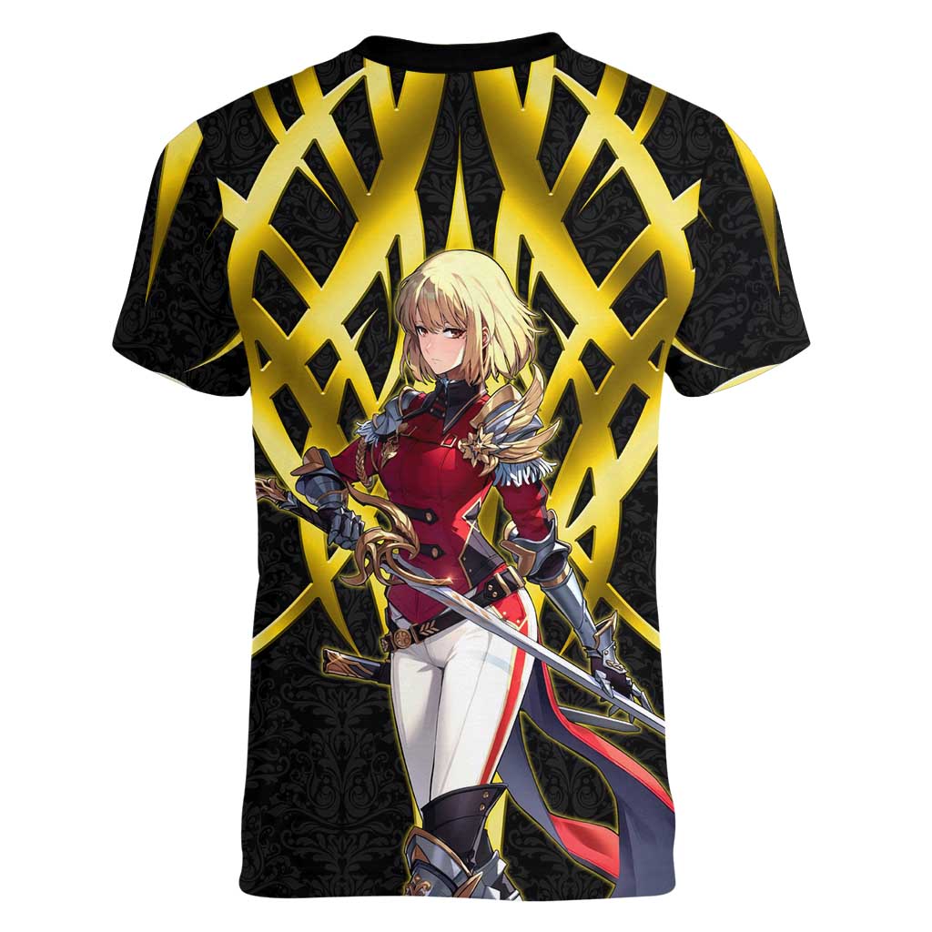 Cha Hae In Solo Leveling Women V-Neck T-Shirt Golden Bladecore Anime Style