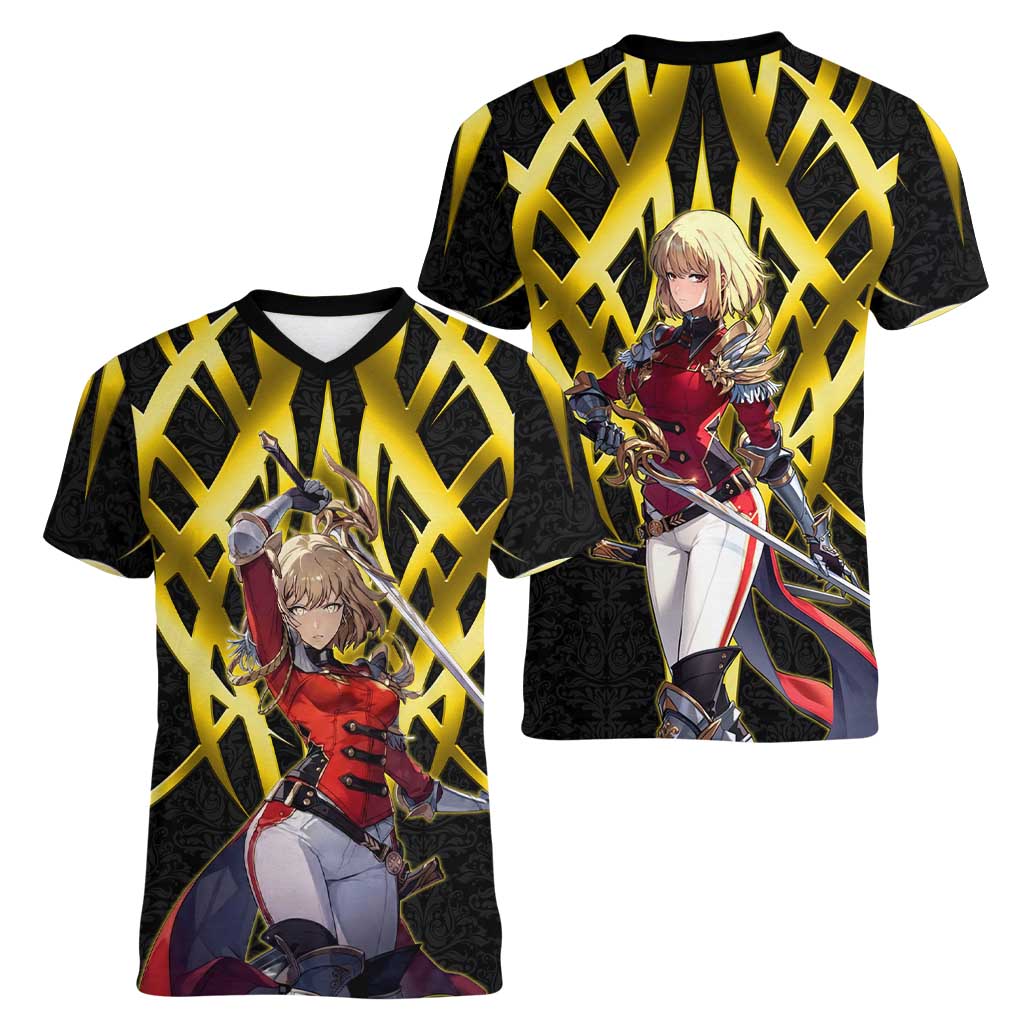 Cha Hae In Solo Leveling Women V-Neck T-Shirt Golden Bladecore Anime Style