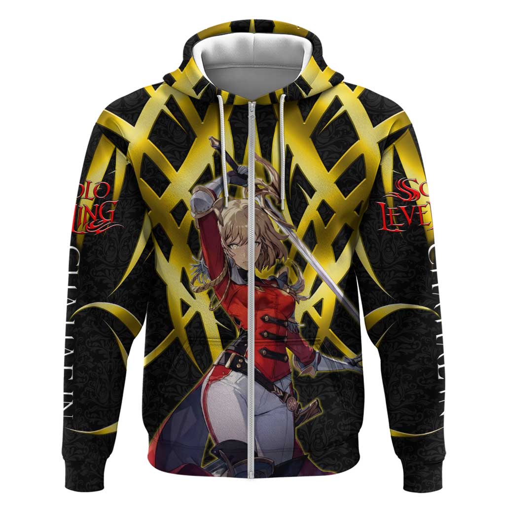 Cha Hae In Solo Leveling Zip Hoodie Golden Bladecore Anime Style