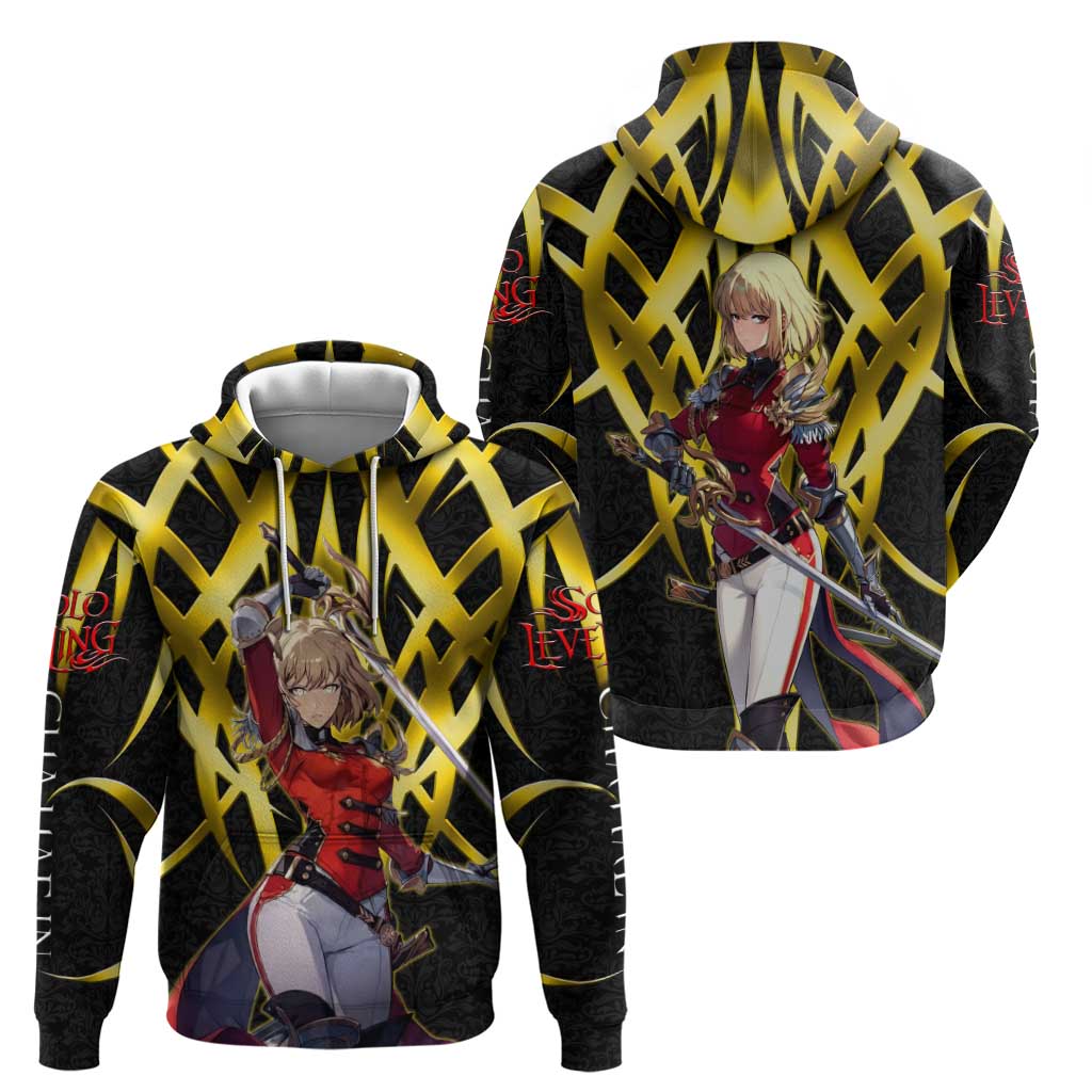 Cha Hae In Solo Leveling Zip Hoodie Golden Bladecore Anime Style