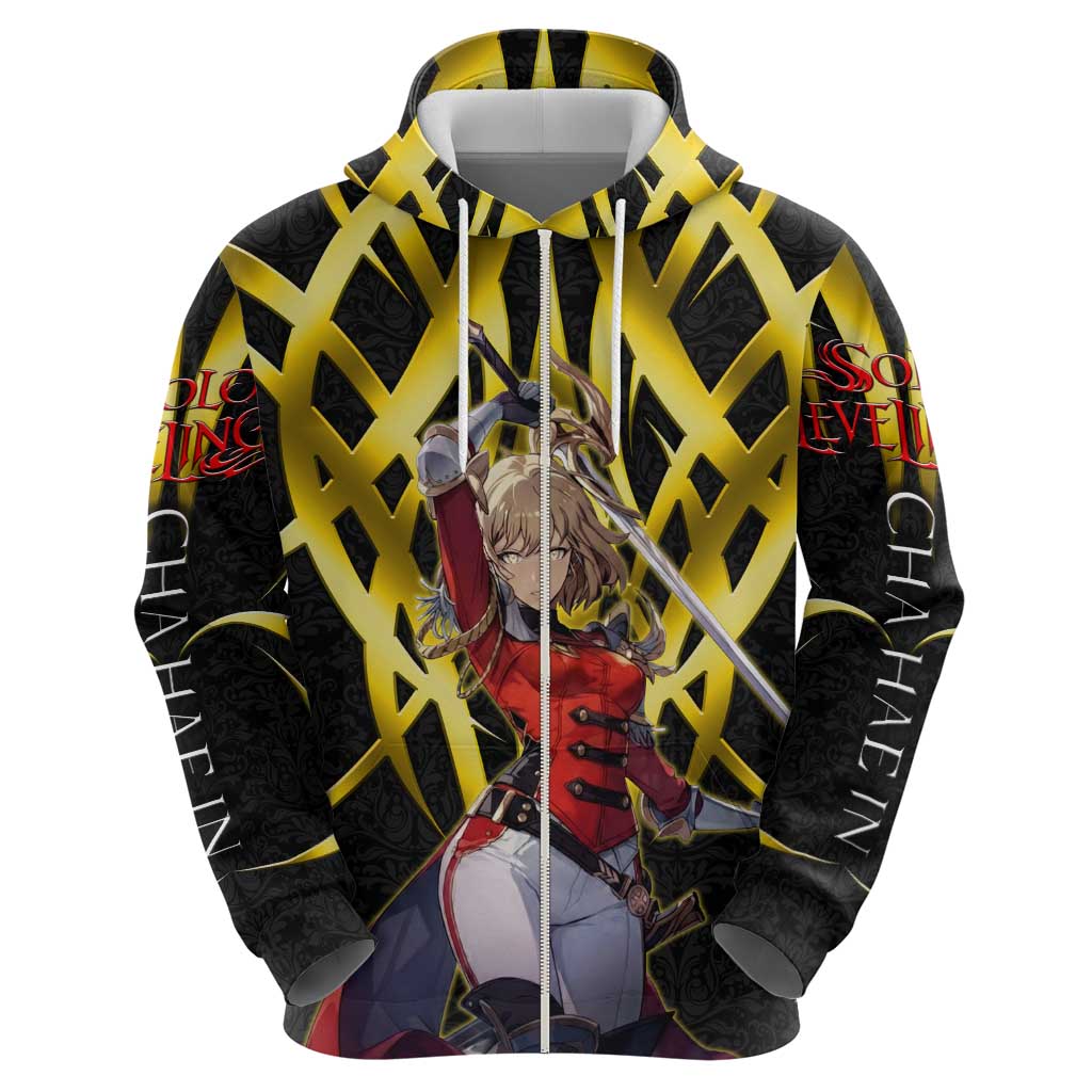 Cha Hae In Solo Leveling Zip Hoodie Golden Bladecore Anime Style