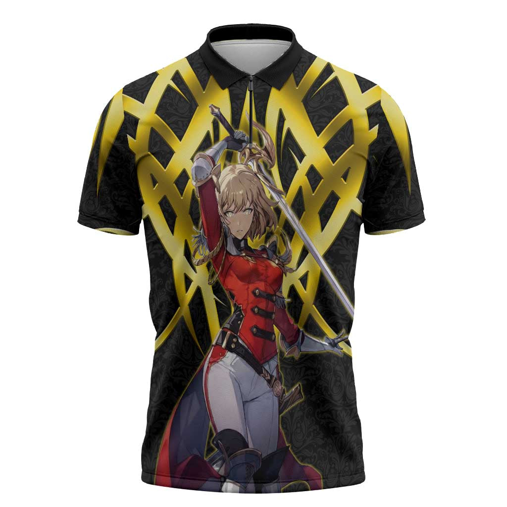 Cha Hae In Solo Leveling Zipper Polo Shirt Golden Bladecore Anime Style