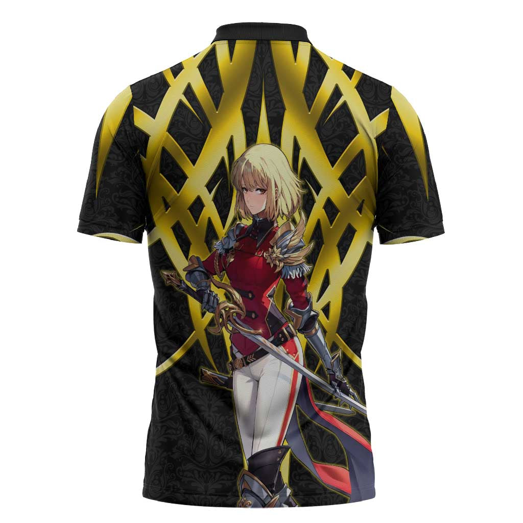 Cha Hae In Solo Leveling Zipper Polo Shirt Golden Bladecore Anime Style