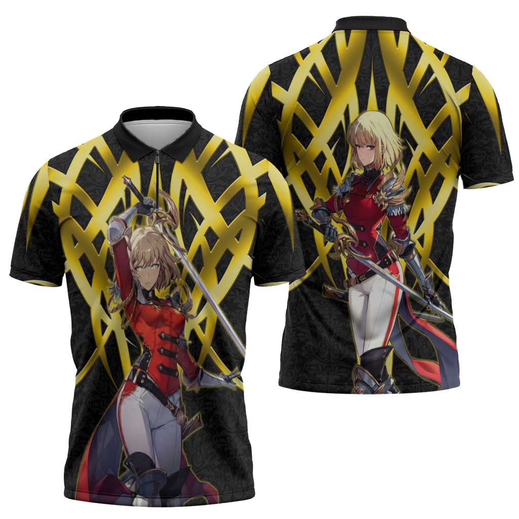 Cha Hae In Solo Leveling Zipper Polo Shirt Golden Bladecore Anime Style