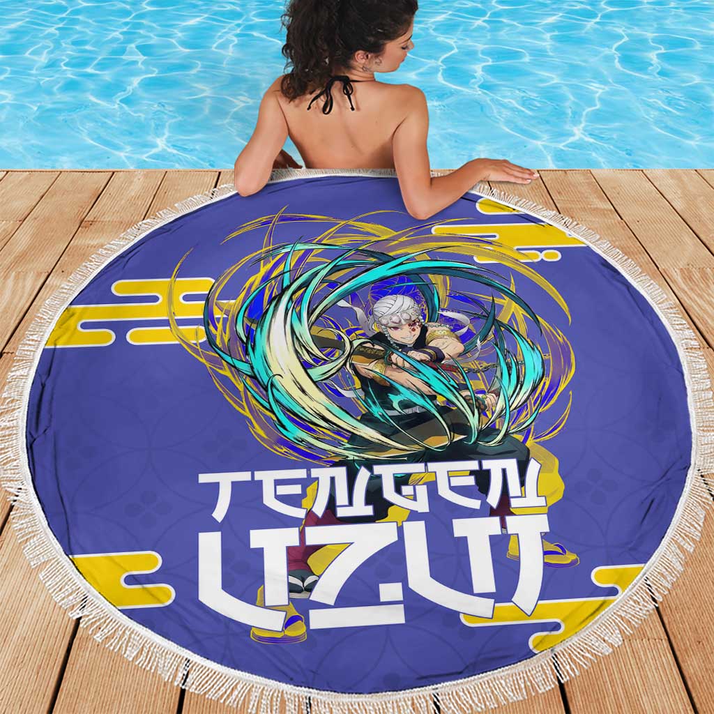 Tengen Uzui Demon Slayer Beach Blanket Vibrant Anime Soundwave Style