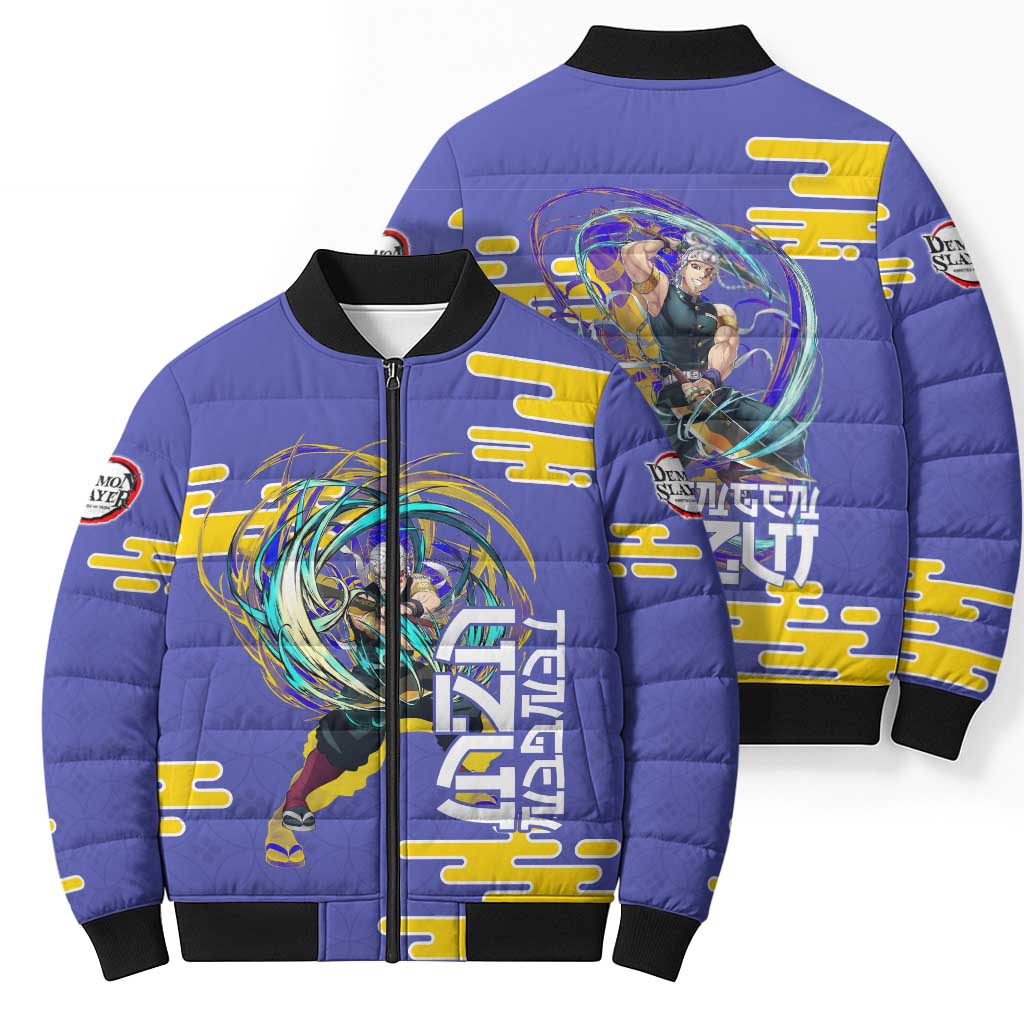 Tengen Uzui Demon Slayer Bomber Puffer Jacket Vibrant Anime Soundwave Style
