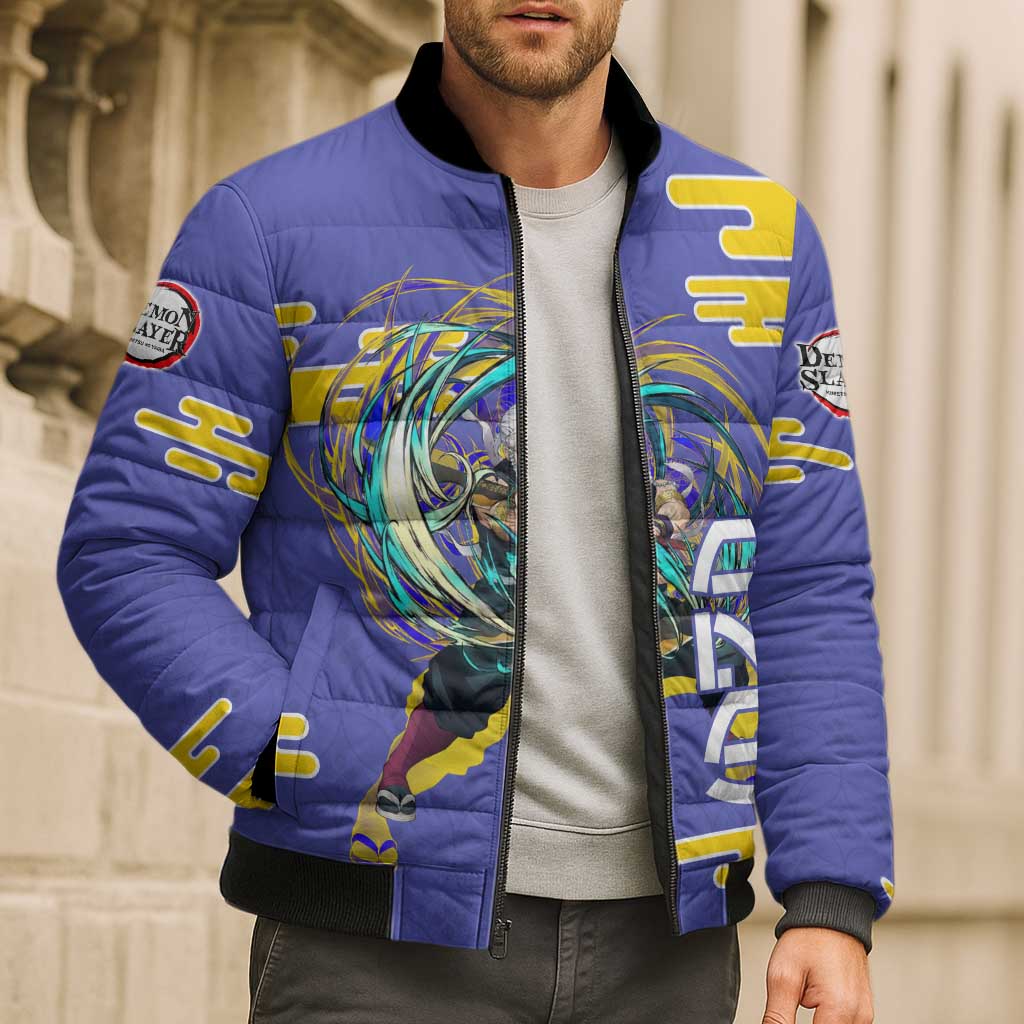 Tengen Uzui Demon Slayer Bomber Puffer Jacket Vibrant Anime Soundwave Style
