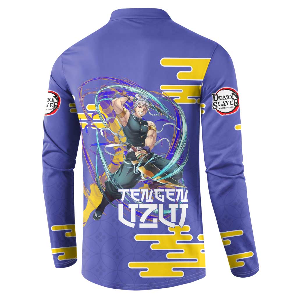 Tengen Uzui Demon Slayer Button Sweatshirt Vibrant Anime Soundwave Style