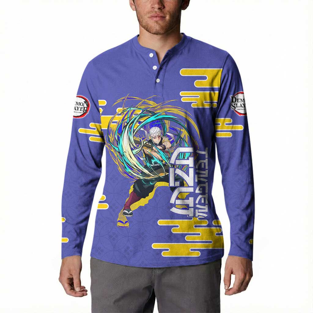 Tengen Uzui Demon Slayer Button Sweatshirt Vibrant Anime Soundwave Style