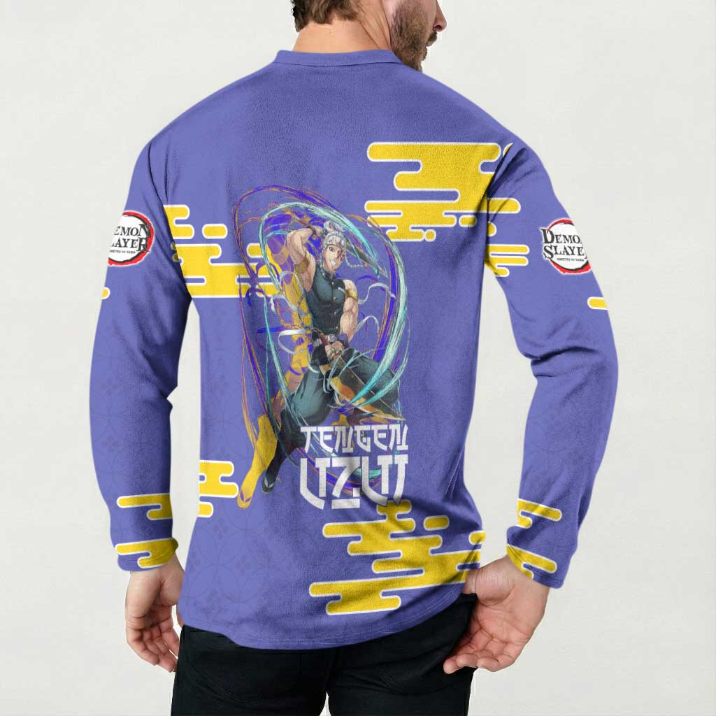 Tengen Uzui Demon Slayer Button Sweatshirt Vibrant Anime Soundwave Style