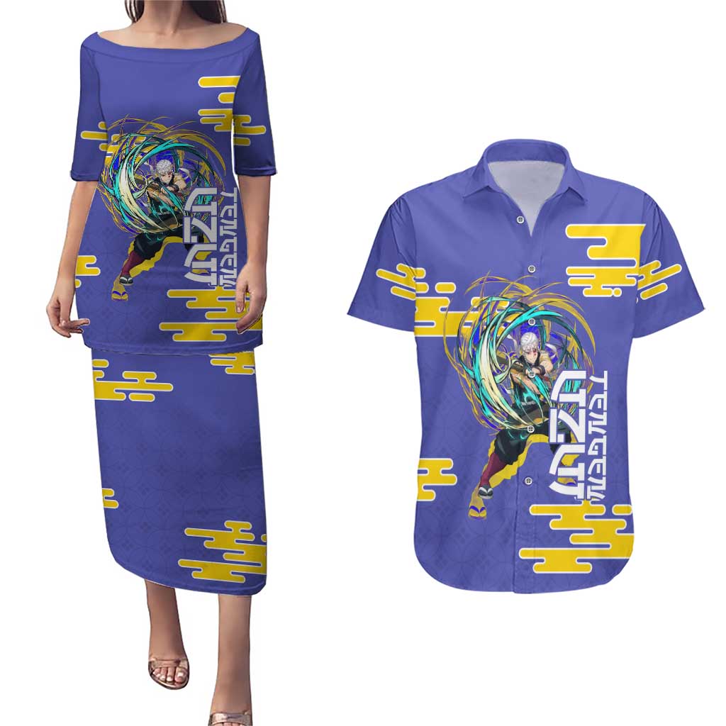 Tengen Uzui Demon Slayer Couples Matching Puletasi and Hawaiian Shirt Vibrant Anime Soundwave Style