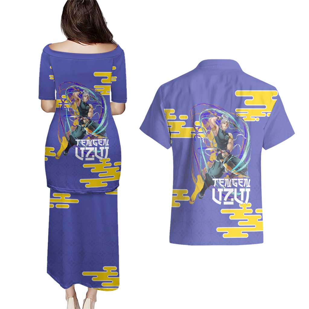 Tengen Uzui Demon Slayer Couples Matching Puletasi and Hawaiian Shirt Vibrant Anime Soundwave Style