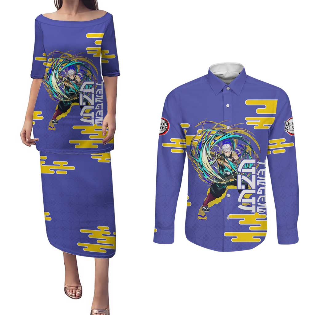 Tengen Uzui Demon Slayer Couples Matching Puletasi and Long Sleeve Button Shirt Vibrant Anime Soundwave Style