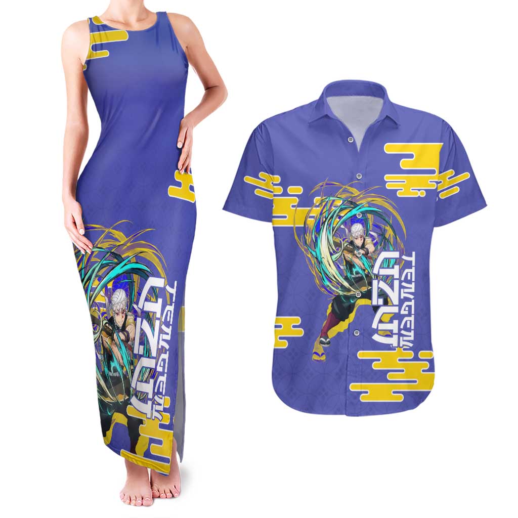 Tengen Uzui Demon Slayer Couples Matching Tank Maxi Dress and Hawaiian Shirt Vibrant Anime Soundwave Style