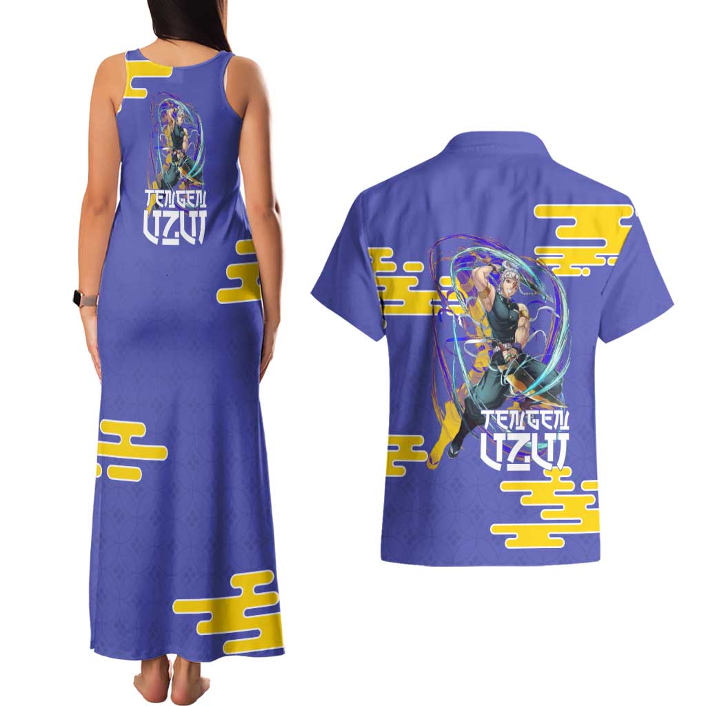 Tengen Uzui Demon Slayer Couples Matching Tank Maxi Dress and Hawaiian Shirt Vibrant Anime Soundwave Style