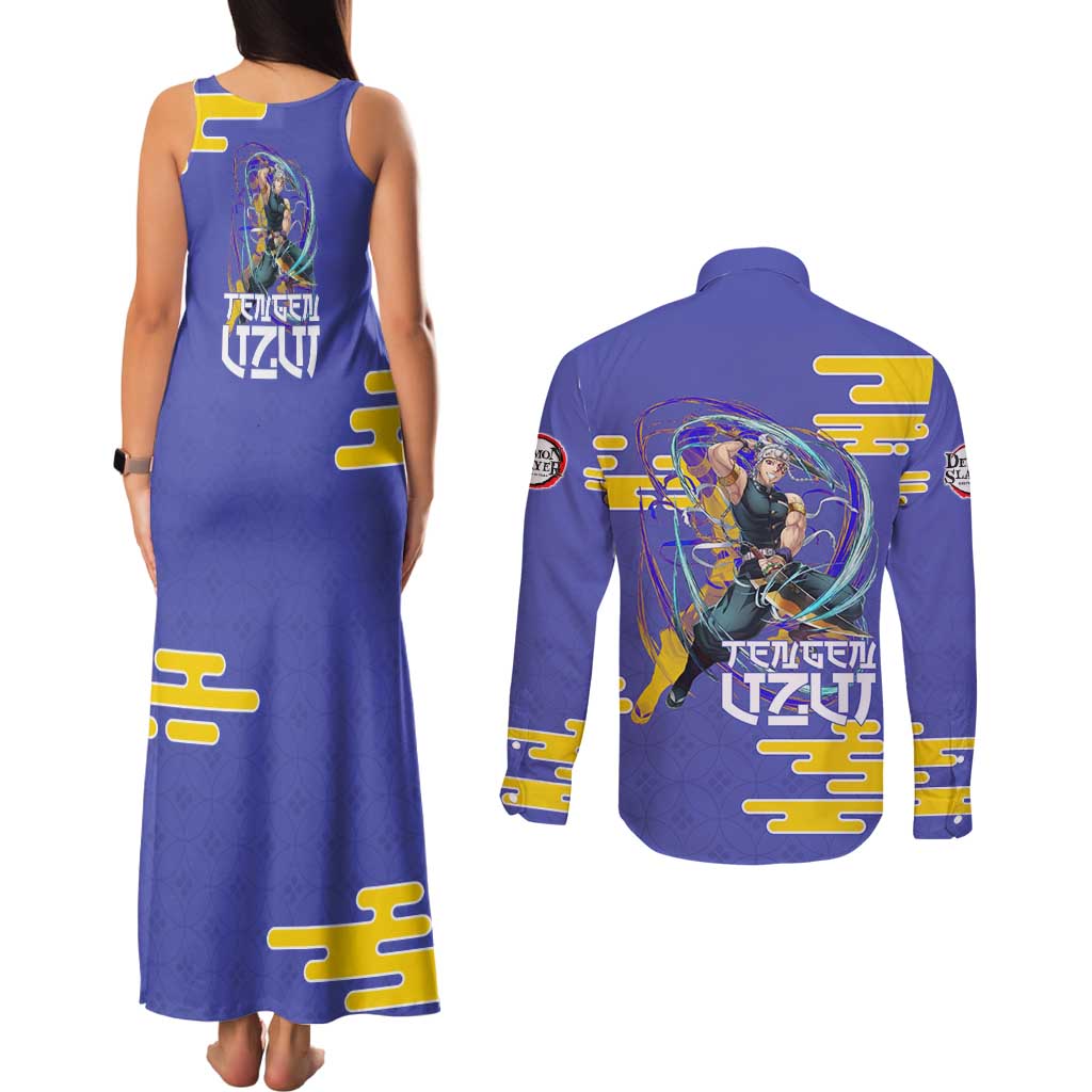 Tengen Uzui Demon Slayer Couples Matching Tank Maxi Dress and Long Sleeve Button Shirt Vibrant Anime Soundwave Style
