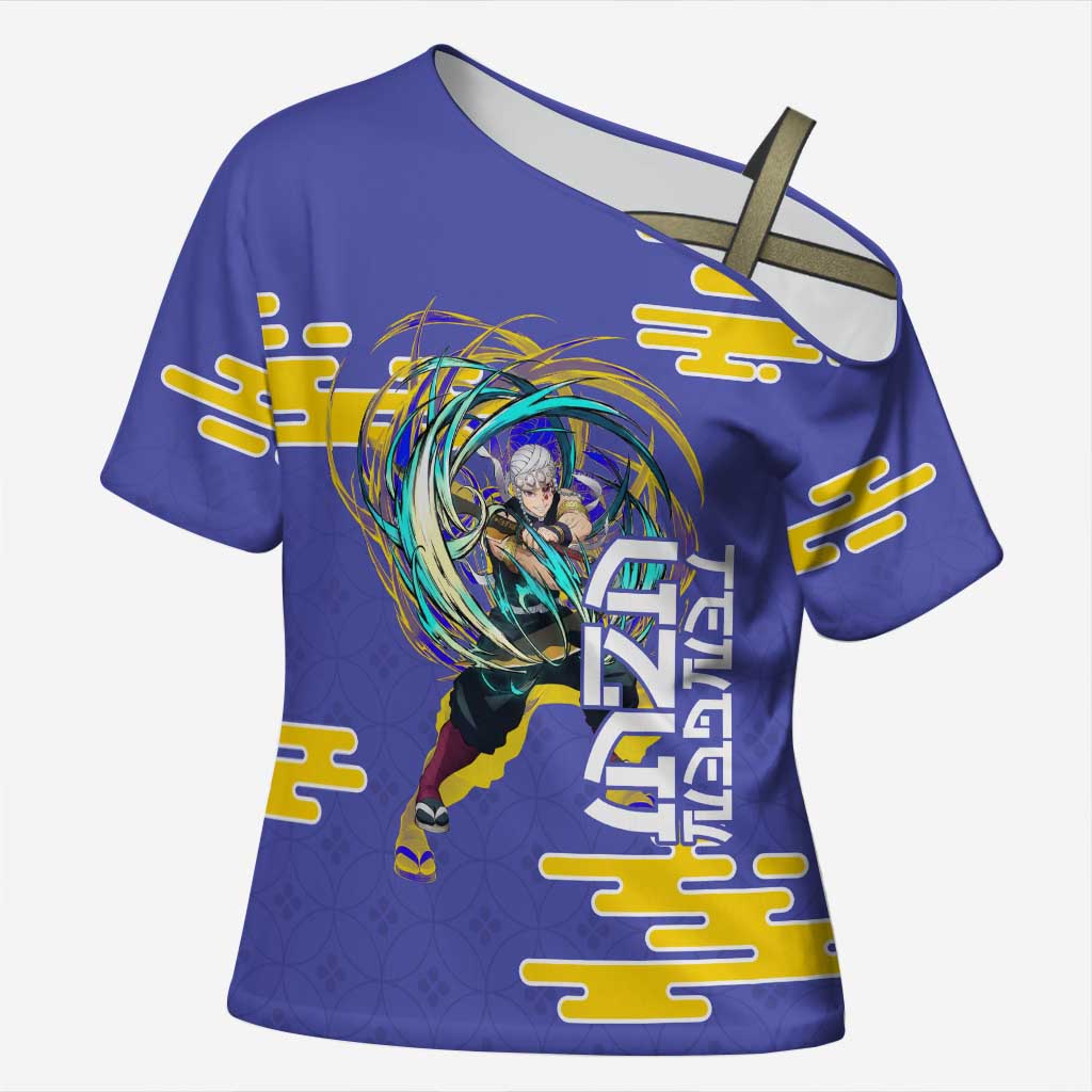 Tengen Uzui Demon Slayer Cross Shoulder Shirt Vibrant Anime Soundwave Style