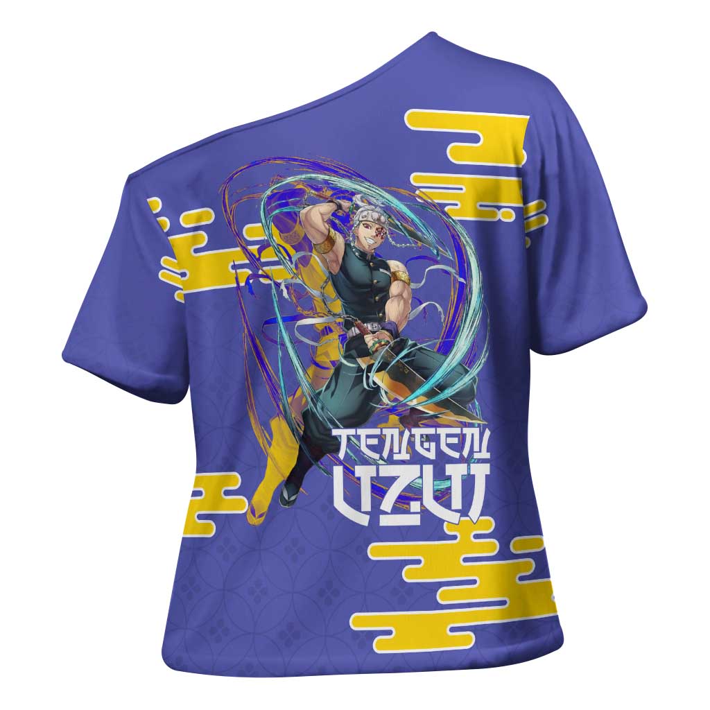 Tengen Uzui Demon Slayer Cross Shoulder Shirt Vibrant Anime Soundwave Style