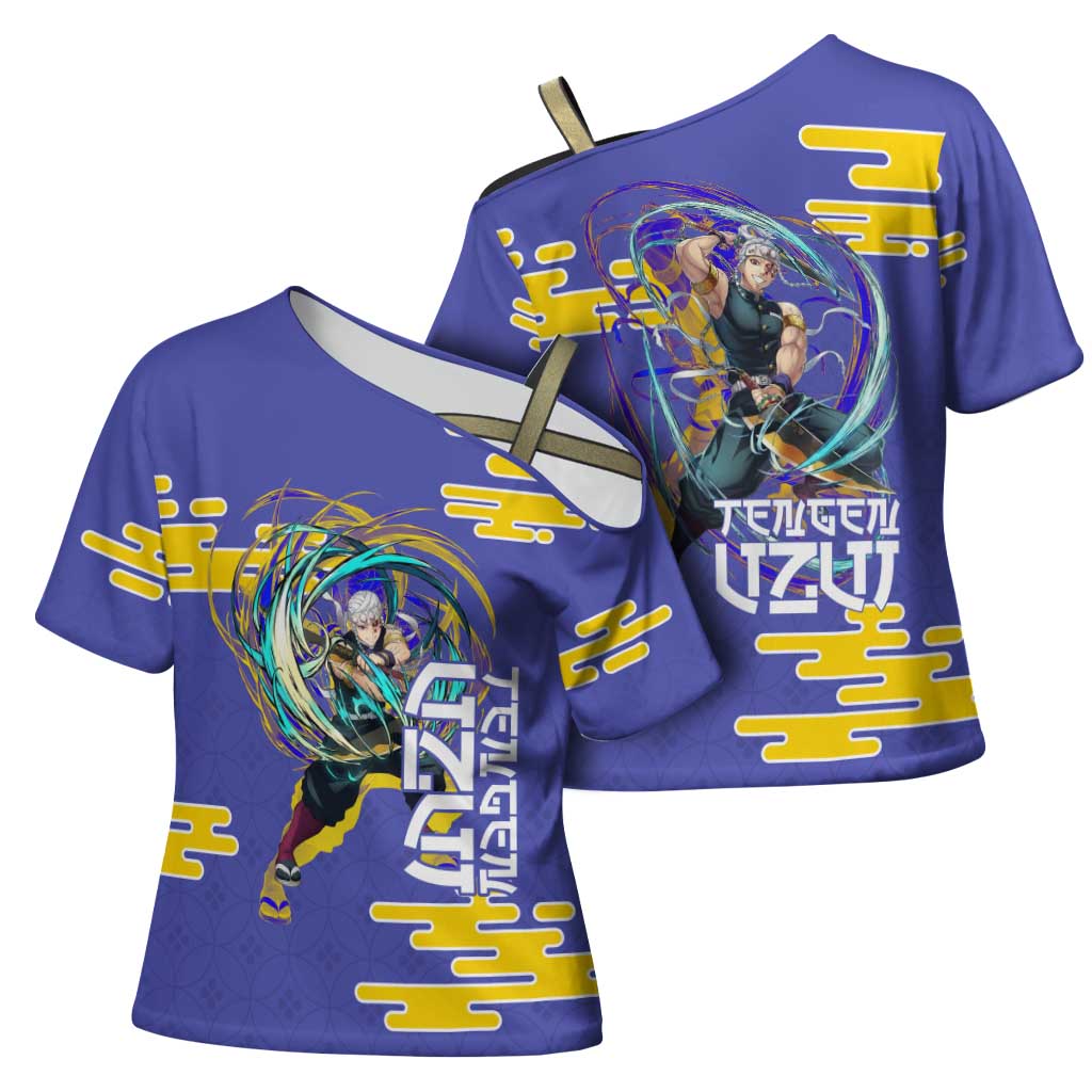 Tengen Uzui Demon Slayer Cross Shoulder Shirt Vibrant Anime Soundwave Style
