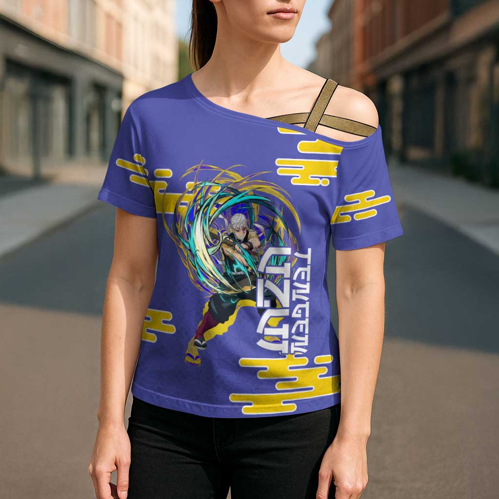 Tengen Uzui Demon Slayer Cross Shoulder Shirt Vibrant Anime Soundwave Style