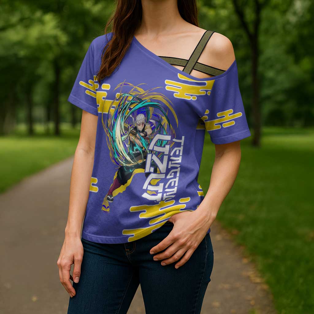Tengen Uzui Demon Slayer Cross Shoulder Shirt Vibrant Anime Soundwave Style