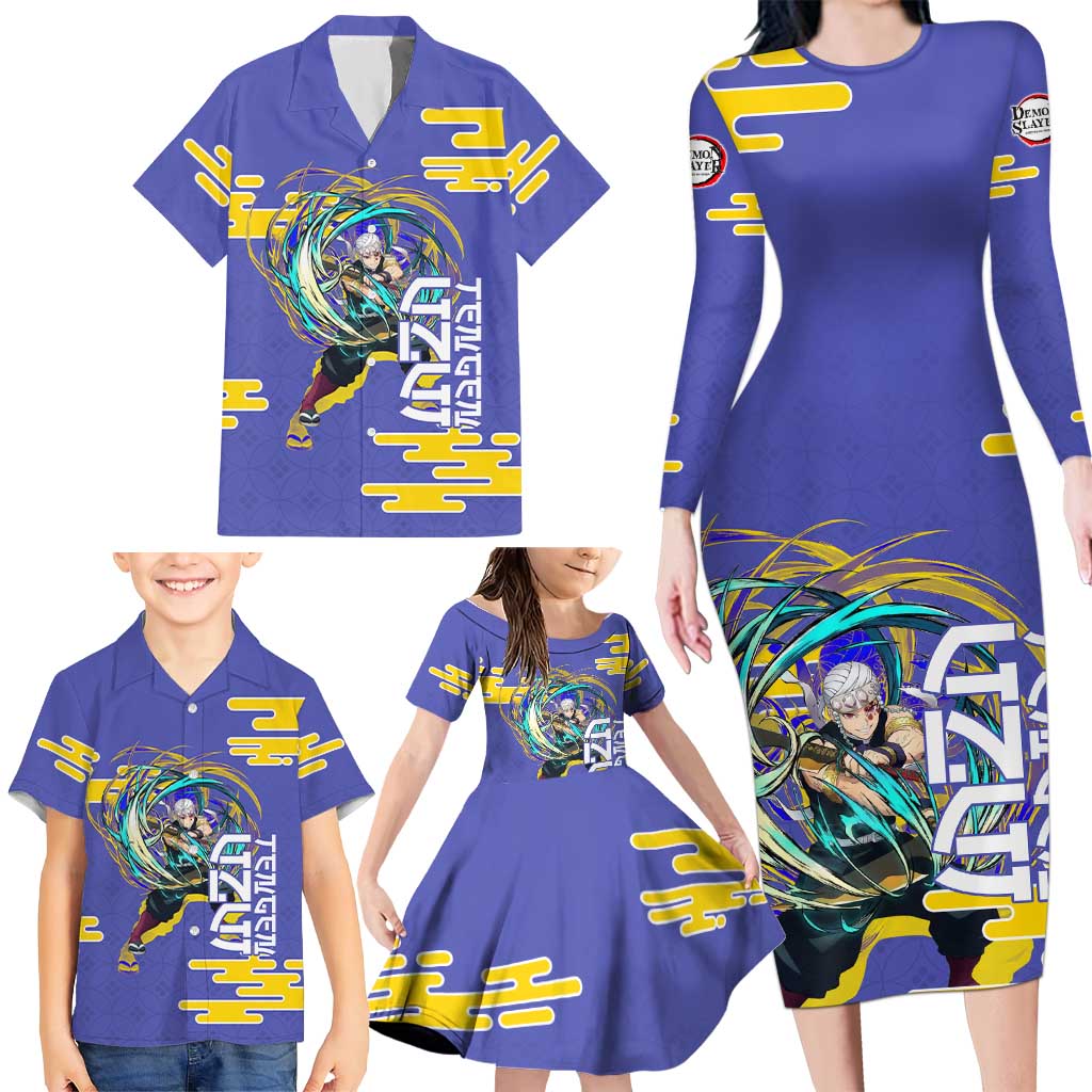 Tengen Uzui Demon Slayer Family Matching Long Sleeve Bodycon Dress and Hawaiian Shirt Vibrant Anime Soundwave Style