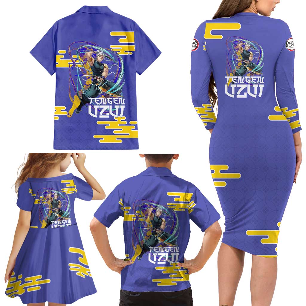 Tengen Uzui Demon Slayer Family Matching Long Sleeve Bodycon Dress and Hawaiian Shirt Vibrant Anime Soundwave Style