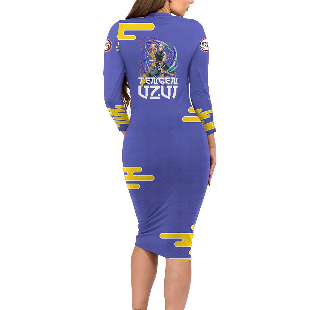 Tengen Uzui Demon Slayer Family Matching Long Sleeve Bodycon Dress and Hawaiian Shirt Vibrant Anime Soundwave Style