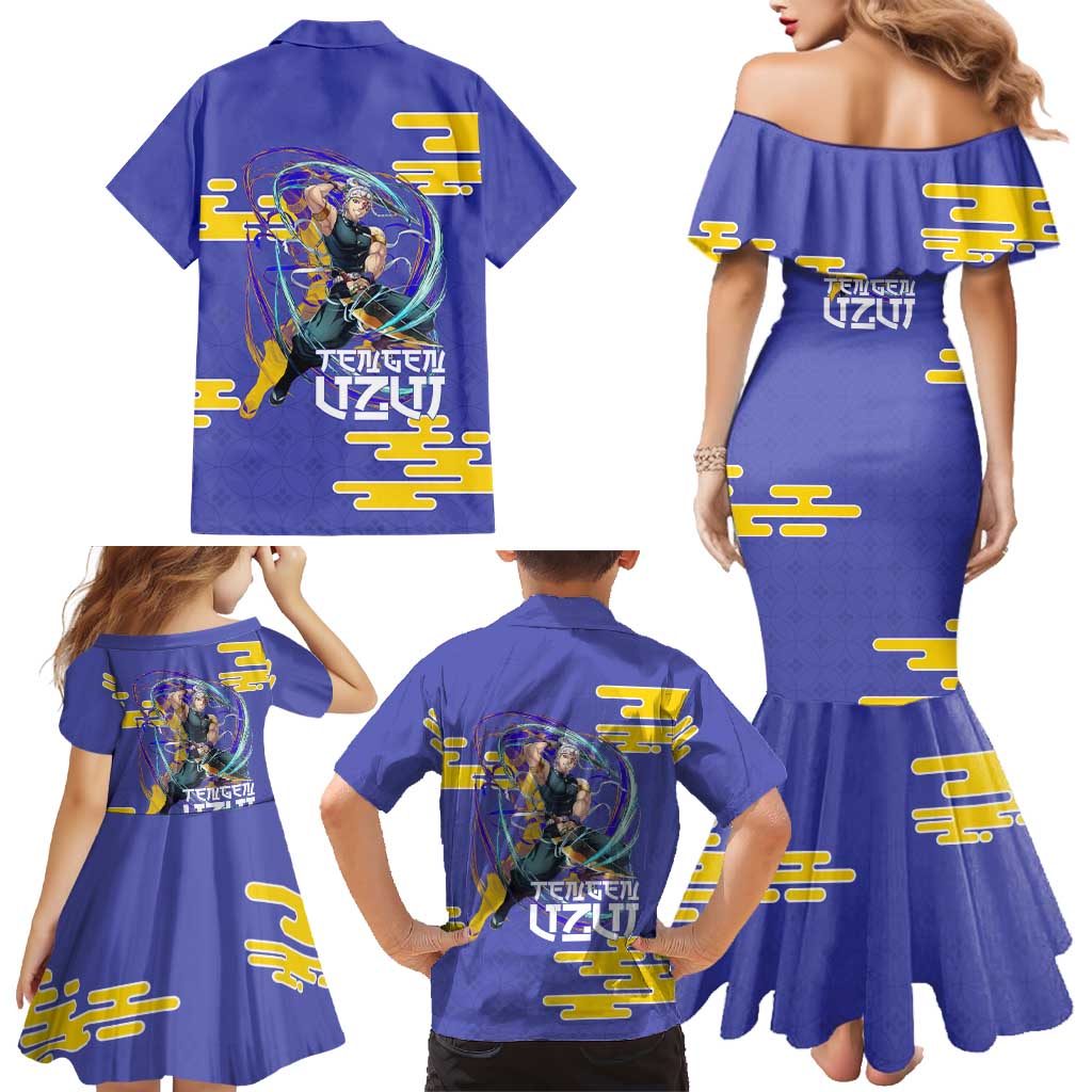 Tengen Uzui Demon Slayer Family Matching Mermaid Dress and Hawaiian Shirt Vibrant Anime Soundwave Style