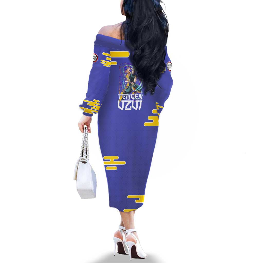 Tengen Uzui Demon Slayer Family Matching Off The Shoulder Long Sleeve Dress and Hawaiian Shirt Vibrant Anime Soundwave Style
