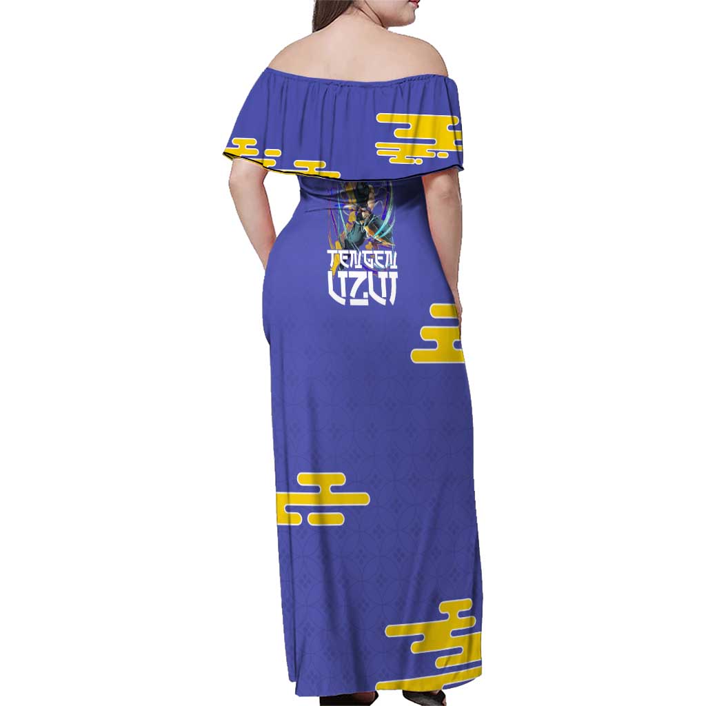 Tengen Uzui Demon Slayer Family Matching Off Shoulder Maxi Dress and Hawaiian Shirt Vibrant Anime Soundwave Style