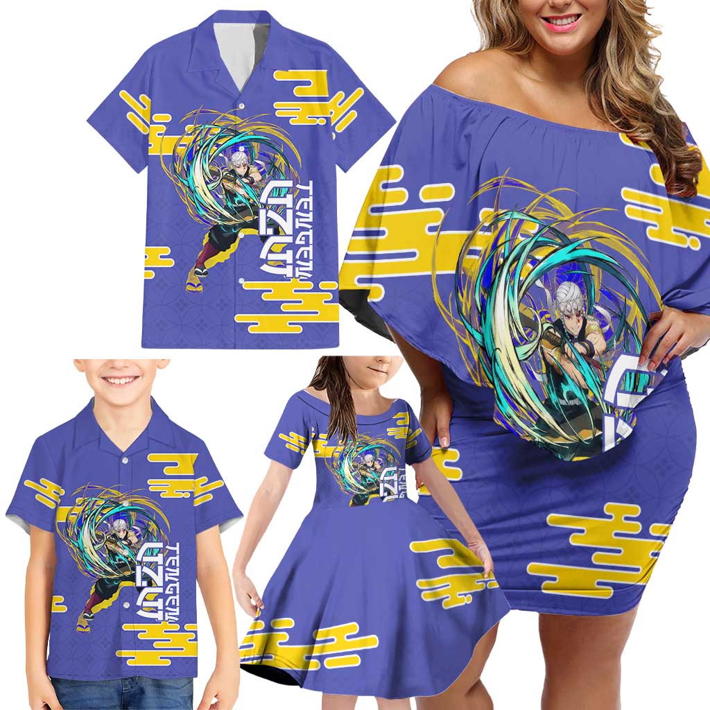 Tengen Uzui Demon Slayer Family Matching Off Shoulder Short Dress and Hawaiian Shirt Vibrant Anime Soundwave Style
