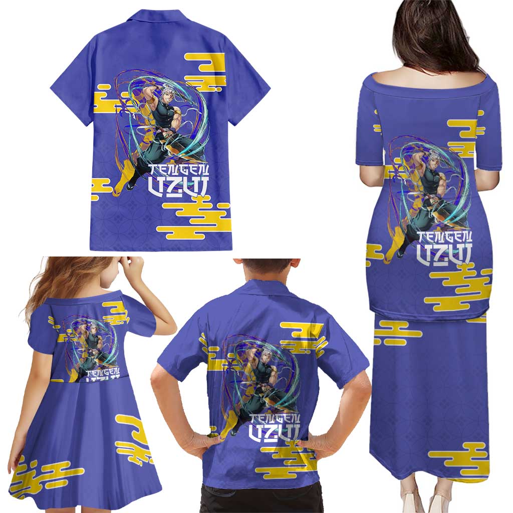 Tengen Uzui Demon Slayer Family Matching Puletasi and Hawaiian Shirt Vibrant Anime Soundwave Style
