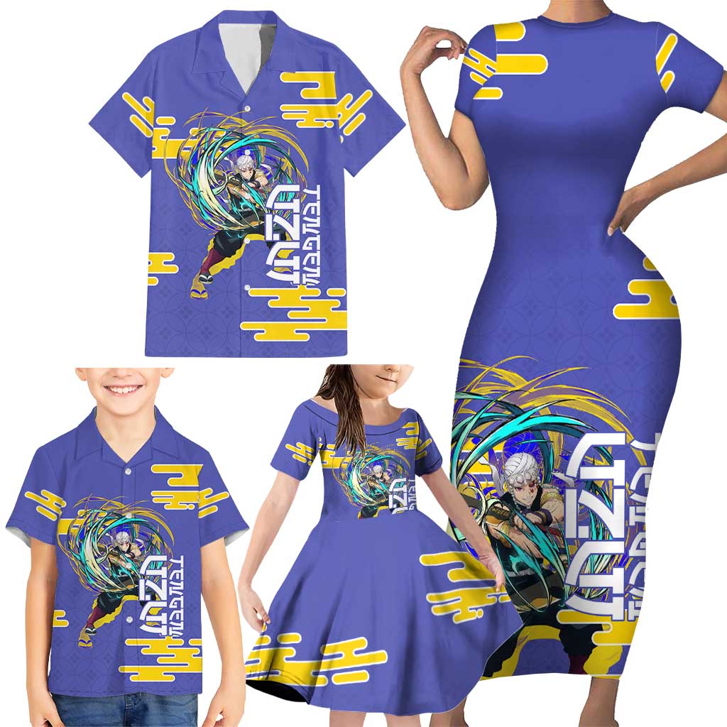 Tengen Uzui Demon Slayer Family Matching Short Sleeve Bodycon Dress and Hawaiian Shirt Vibrant Anime Soundwave Style