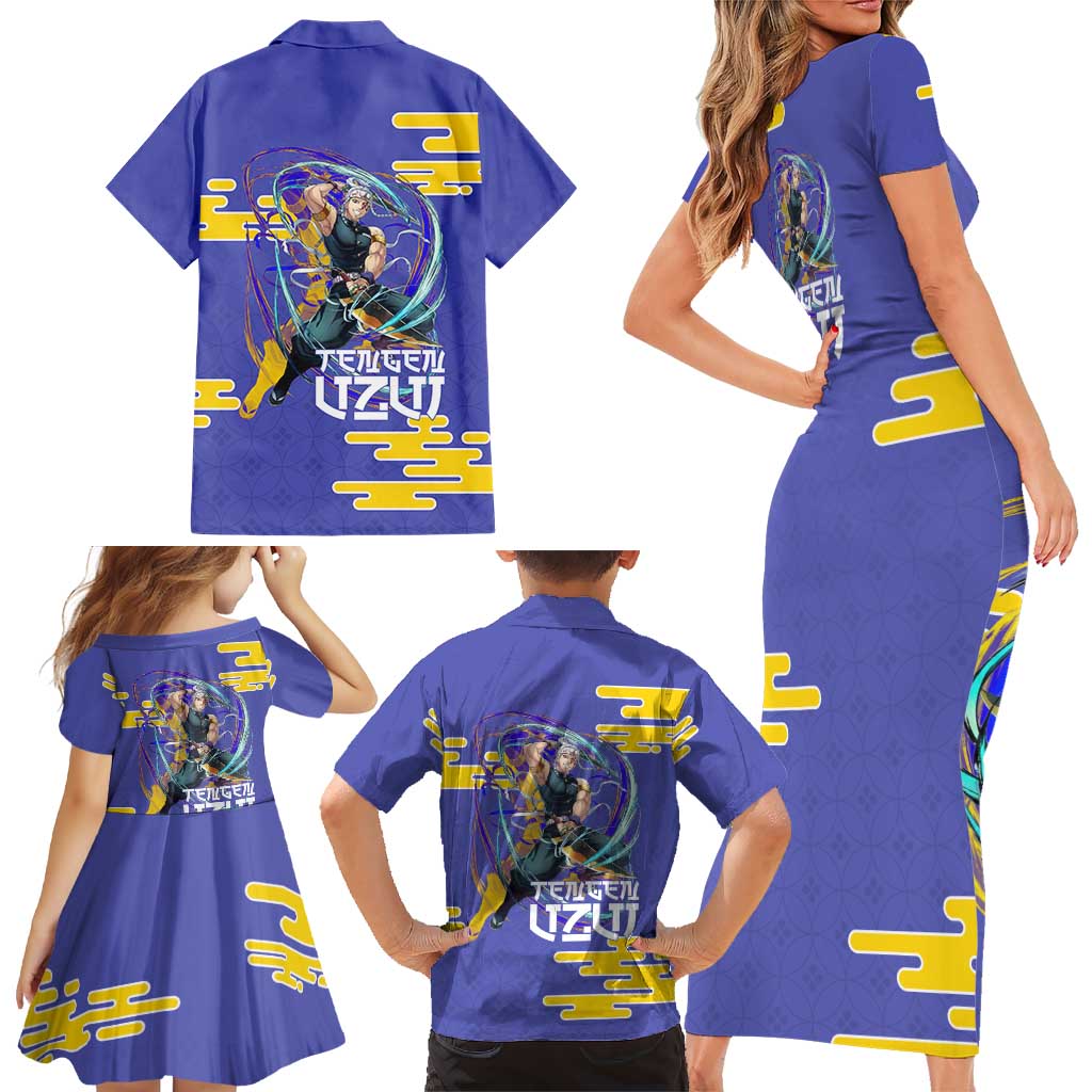 Tengen Uzui Demon Slayer Family Matching Short Sleeve Bodycon Dress and Hawaiian Shirt Vibrant Anime Soundwave Style
