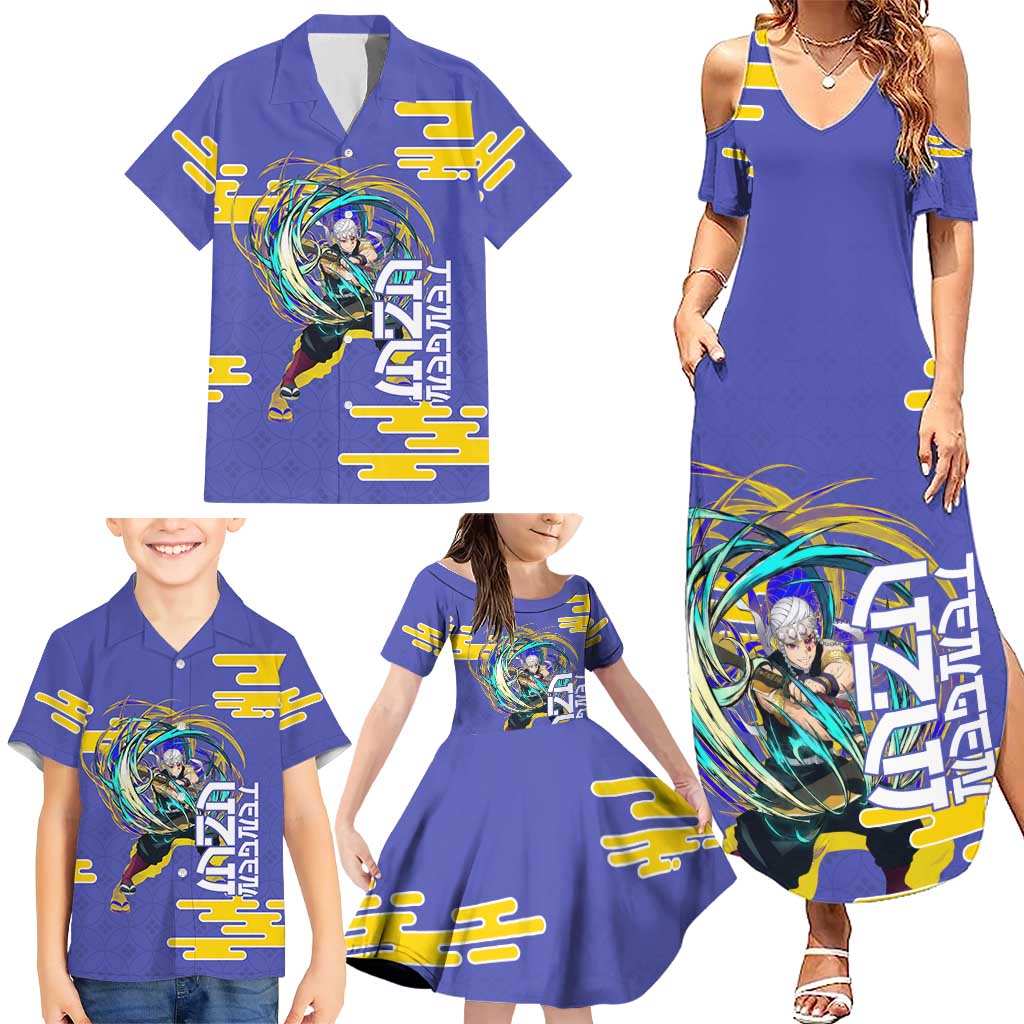 Tengen Uzui Demon Slayer Family Matching Summer Maxi Dress and Hawaiian Shirt Vibrant Anime Soundwave Style