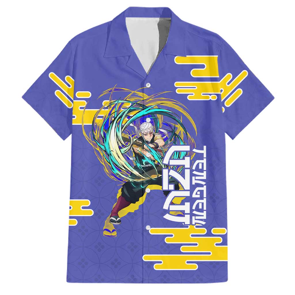 Tengen Uzui Demon Slayer Family Matching Summer Maxi Dress and Hawaiian Shirt Vibrant Anime Soundwave Style