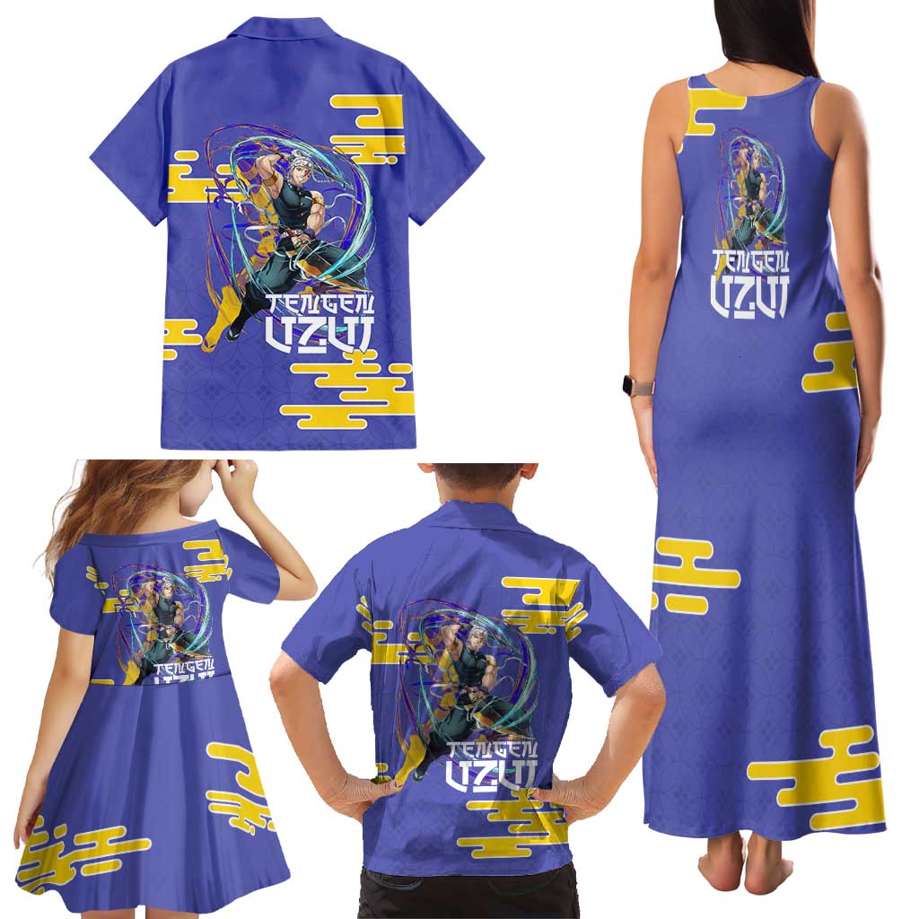 Tengen Uzui Demon Slayer Family Matching Tank Maxi Dress and Hawaiian Shirt Vibrant Anime Soundwave Style