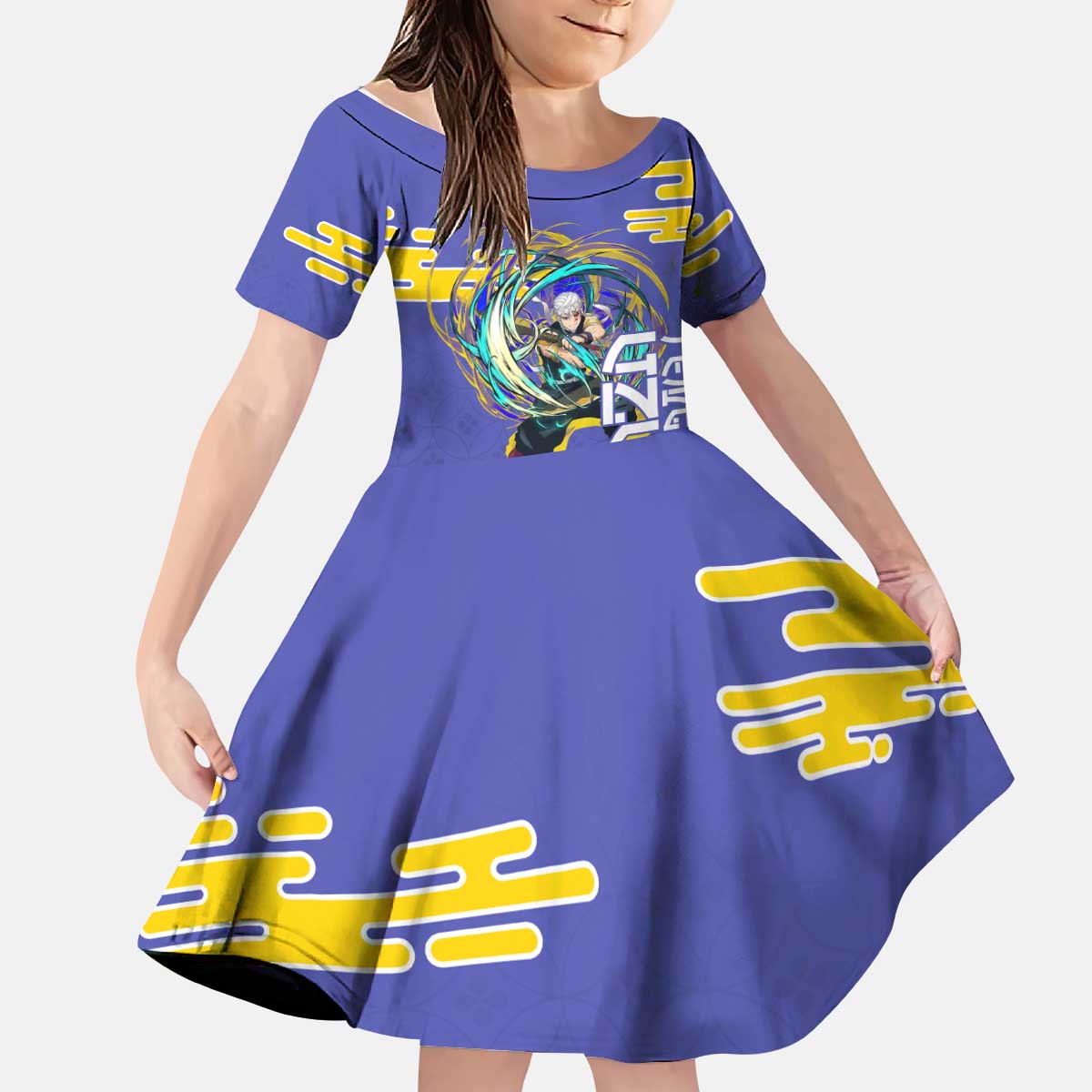 Tengen Uzui Demon Slayer Kid Short Sleeve Dress Vibrant Anime Soundwave Style