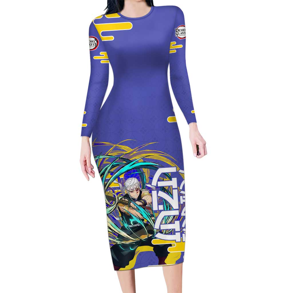 Tengen Uzui Demon Slayer Long Sleeve Bodycon Dress Vibrant Anime Soundwave Style