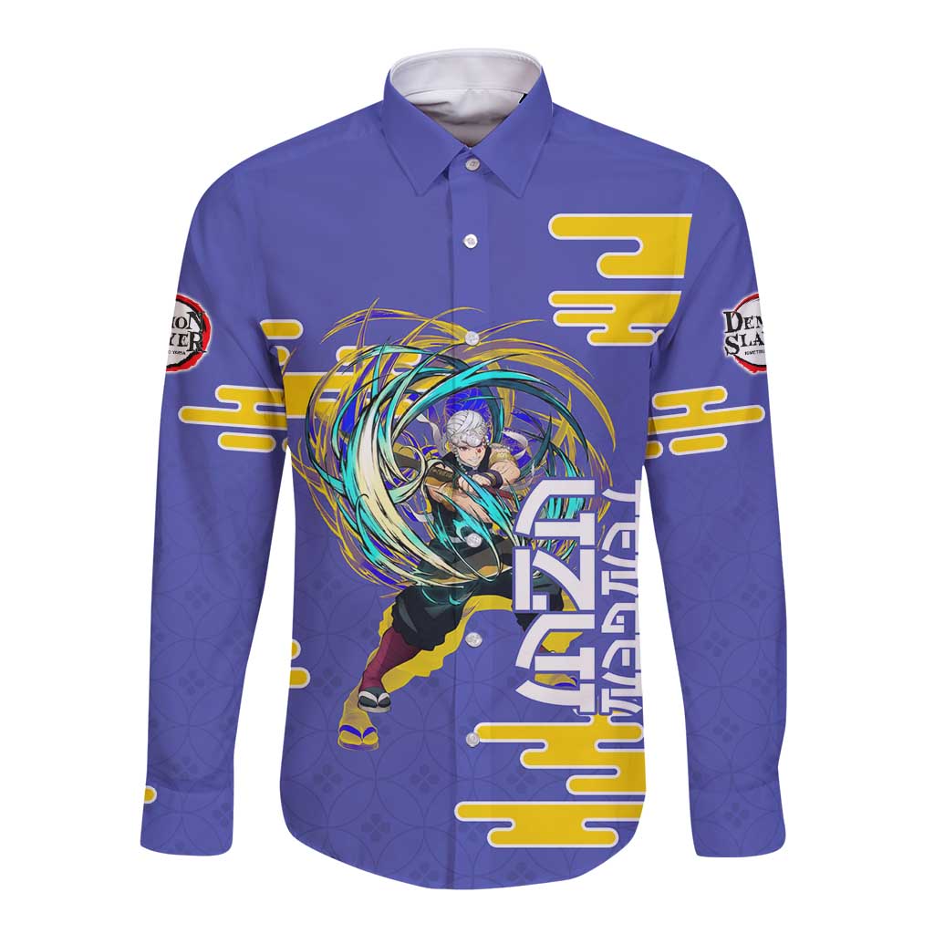 Tengen Uzui Demon Slayer Long Sleeve Button Shirt Vibrant Anime Soundwave Style