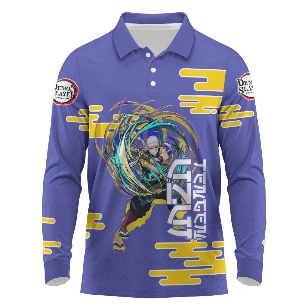Tengen Uzui Demon Slayer Long Sleeve Polo Shirt Vibrant Anime Soundwave Style