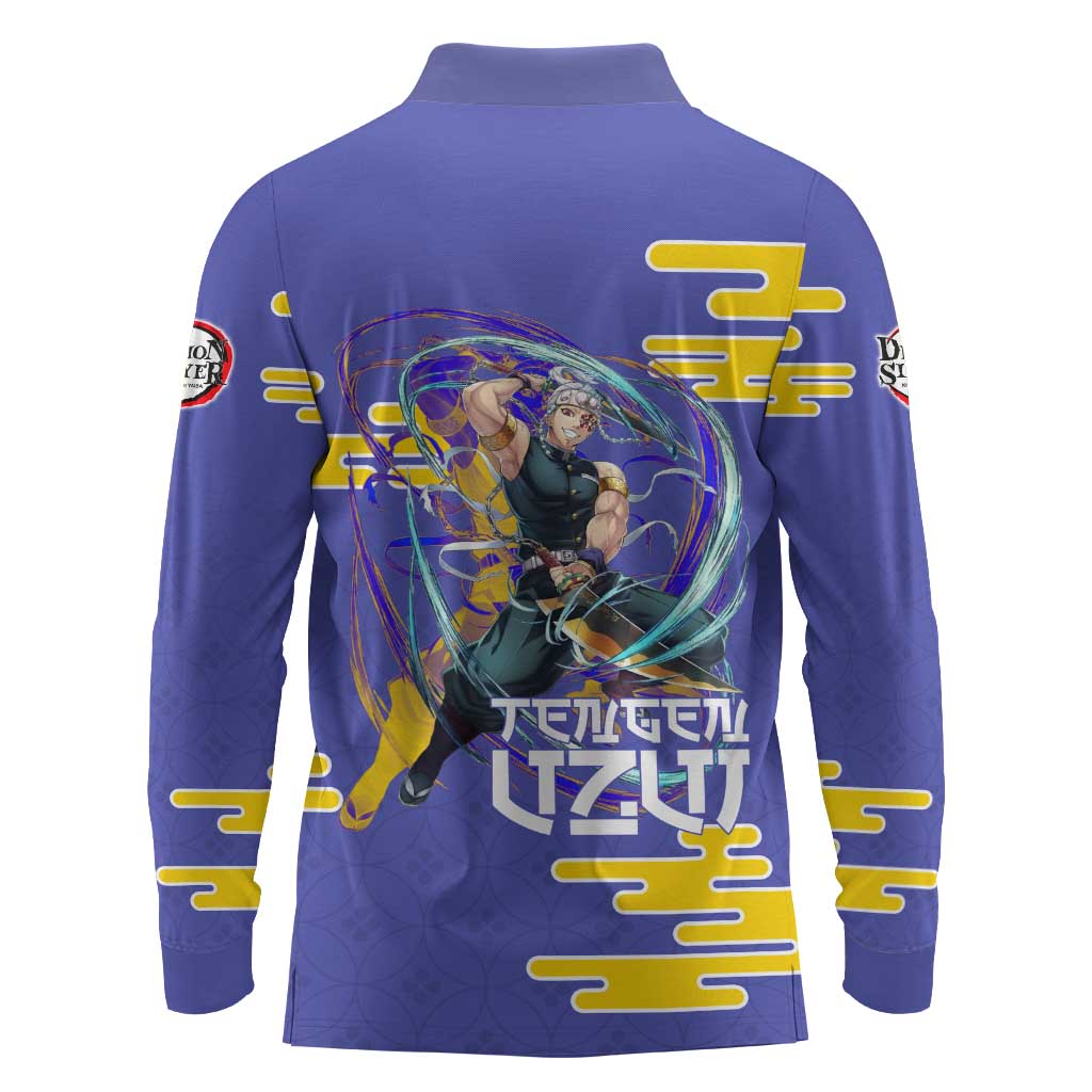 Tengen Uzui Demon Slayer Long Sleeve Polo Shirt Vibrant Anime Soundwave Style