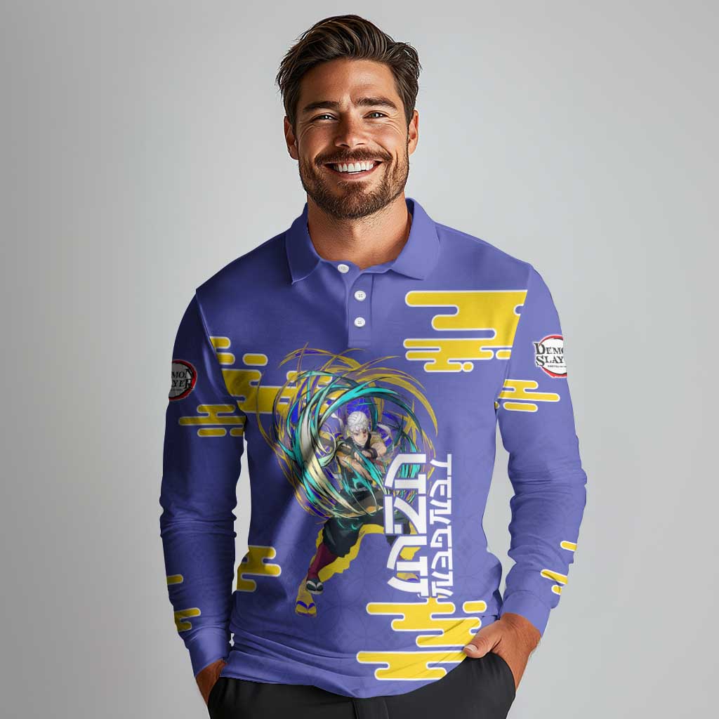 Tengen Uzui Demon Slayer Long Sleeve Polo Shirt Vibrant Anime Soundwave Style