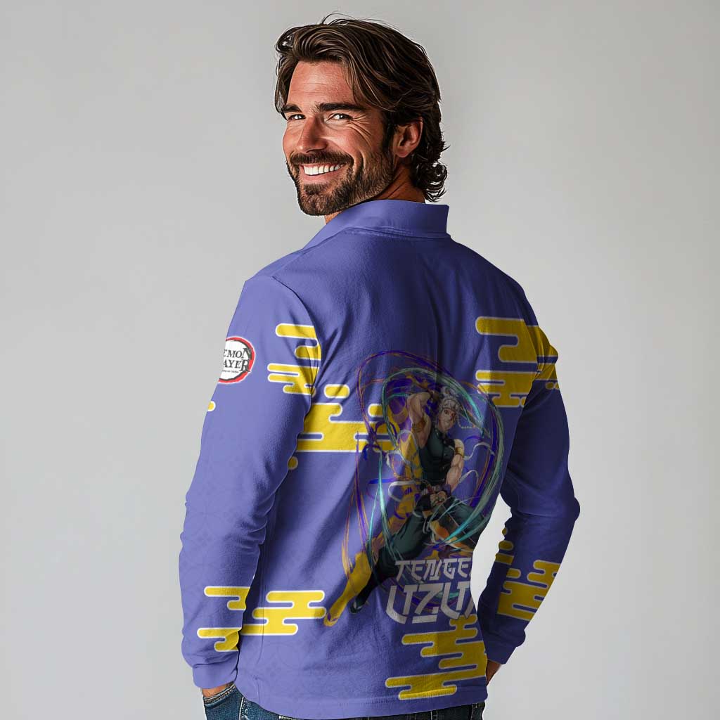 Tengen Uzui Demon Slayer Long Sleeve Polo Shirt Vibrant Anime Soundwave Style