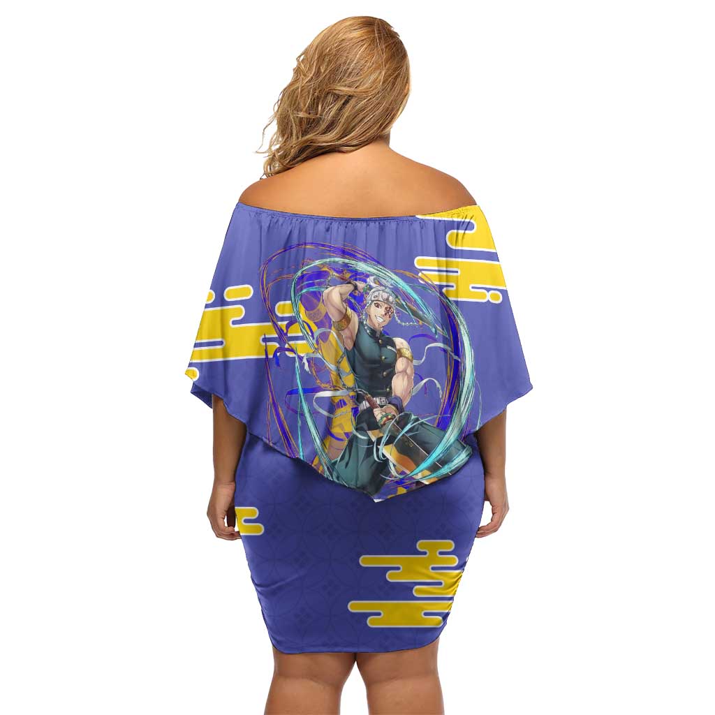 Tengen Uzui Demon Slayer Off Shoulder Short Dress Vibrant Anime Soundwave Style